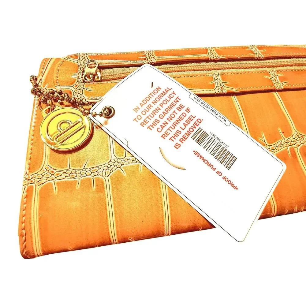 NWT Big Buddha Oversized Croc Embossed Vegan Leather Clutch Wallet Camel 12.5”